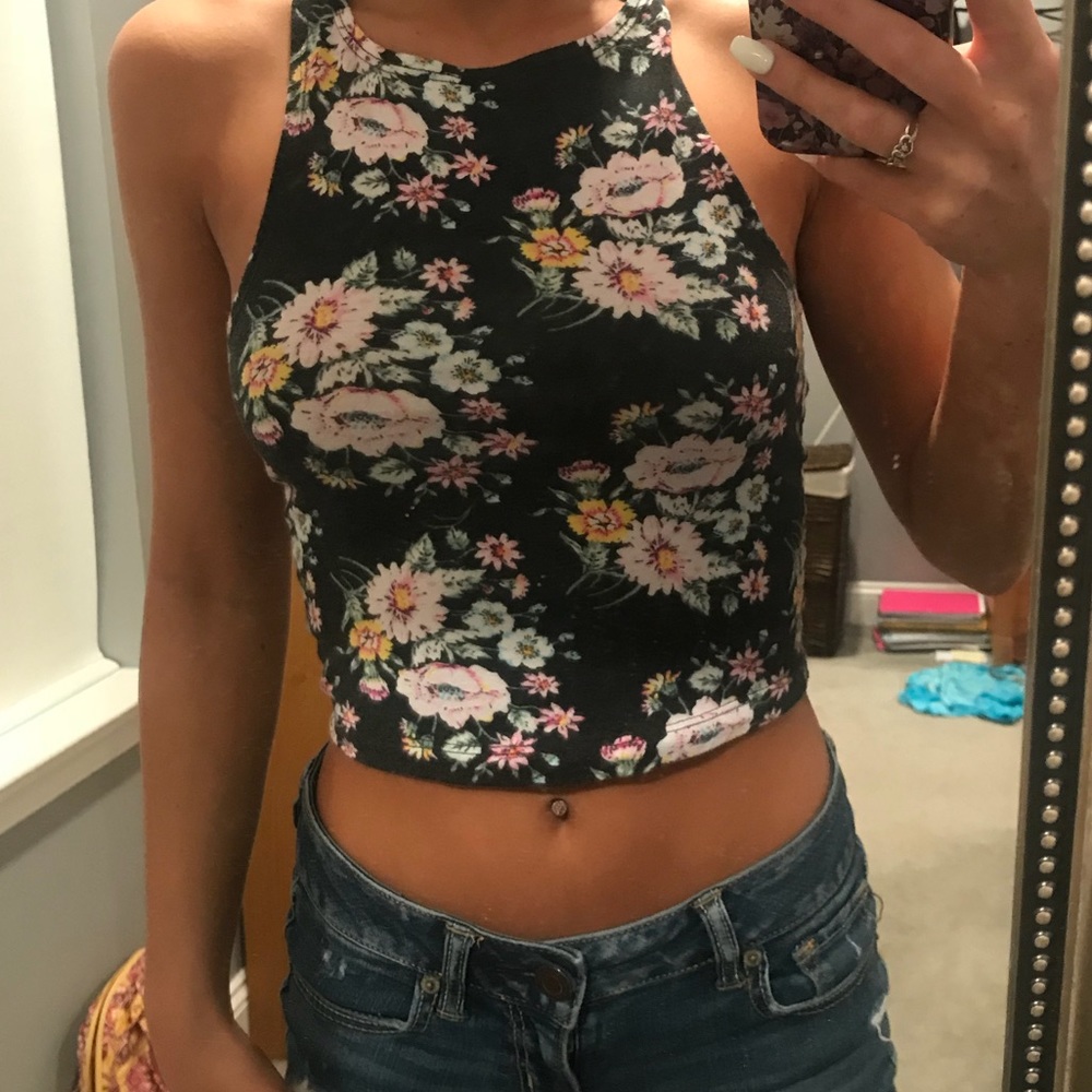 Cute black floral crop top